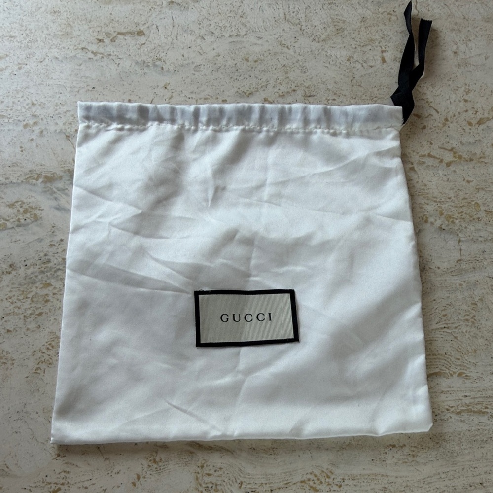Gucci White Satin Dust Bag with Black Accents 10 in x 9.5 in